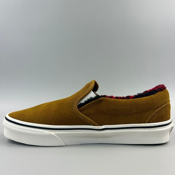 Vans Classic Slip On Cozy Hug Women Size 7 Brown Plaid Sherpa Skate Shoes NEW - Picture 2 of 6